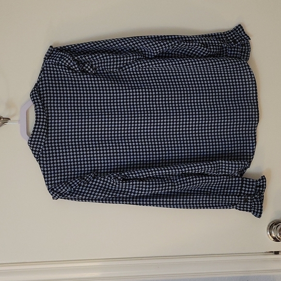 WHO WHAT WEAR Navy Geometric Floral Chest Ruffle Edwardian Castlecore Shirt - Picture 5 of 10